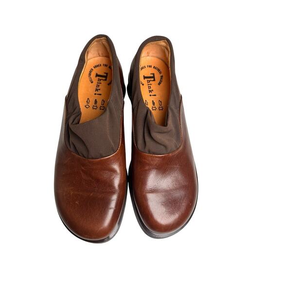 Think! Shoes Womens 6 Sz 36 Brown Leather Slip On Clogs Loafers Comfort Career - Picture 16 of 16